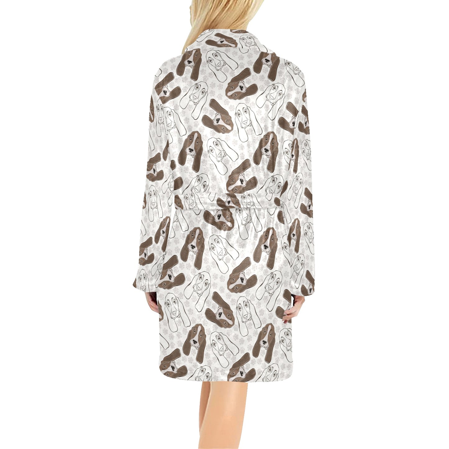 Basset Hound Pattern Print Design 01 Women's Fleece Robe