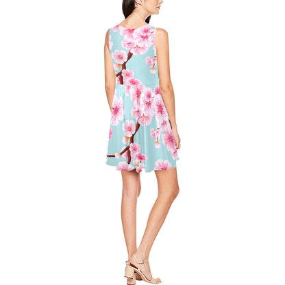 Cherry Blossom Pattern Print Design CB04 Sleeveless Dress