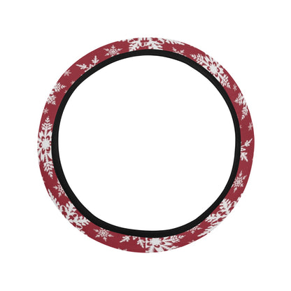 Snowflake Red Print Design LKS302 Steering Wheel Cover with Elastic Edge