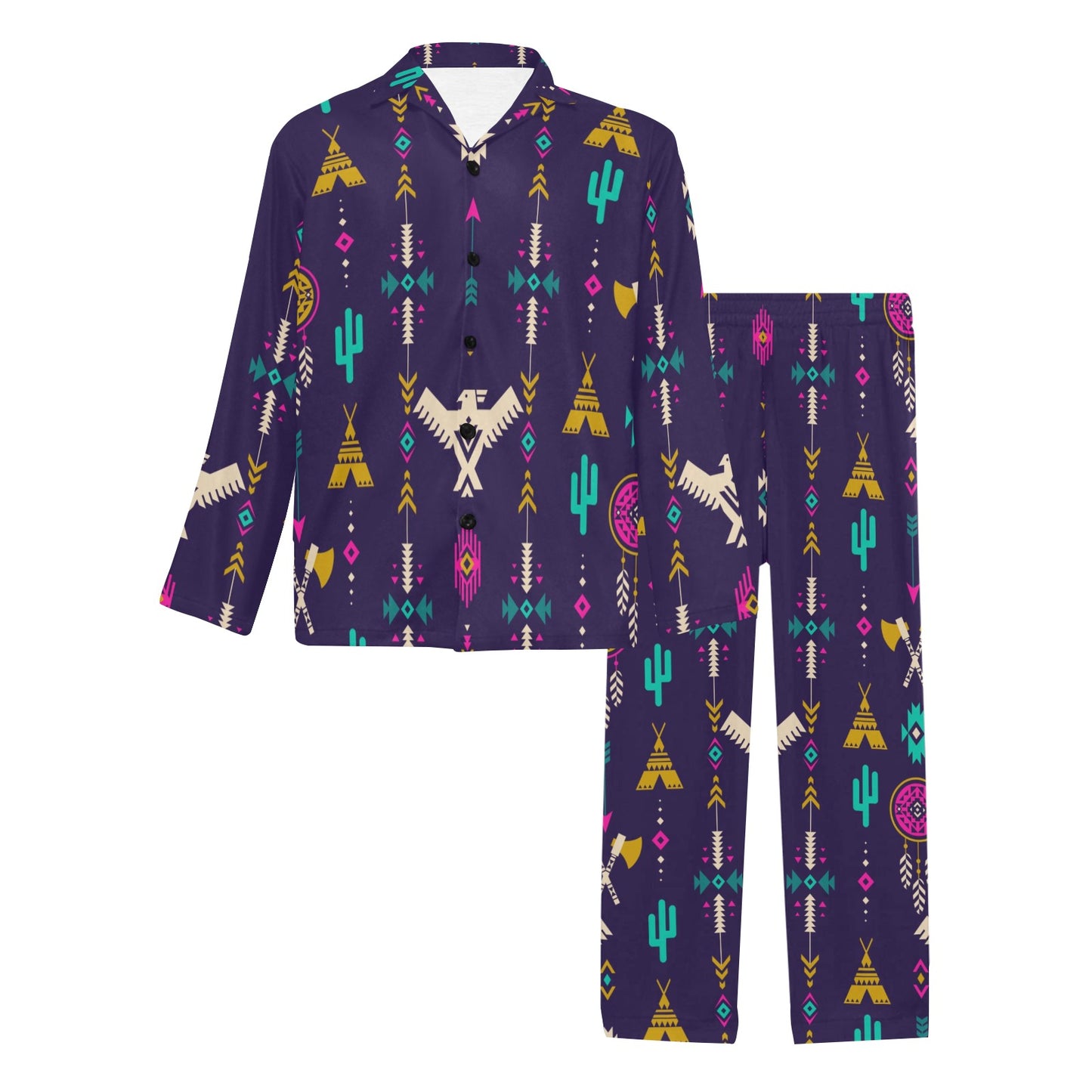 Native American Eagle Indian Pattern Men's Long Pajama Set