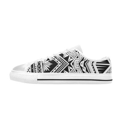 Samoan Tattoo Style Print Design LKS307 Women's White Low Top Shoes