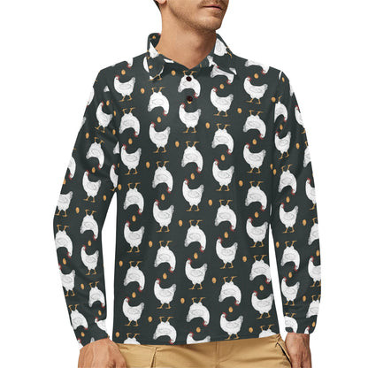 Chicken Pattern Print Design 06 Long Sleeve Polo Shirt For Men's