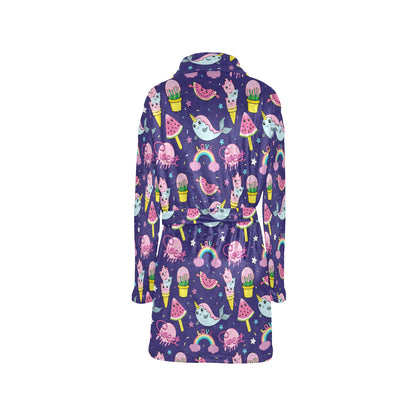 Narwhal Cute Pattern Print Design 02 Women's Fleece Robe