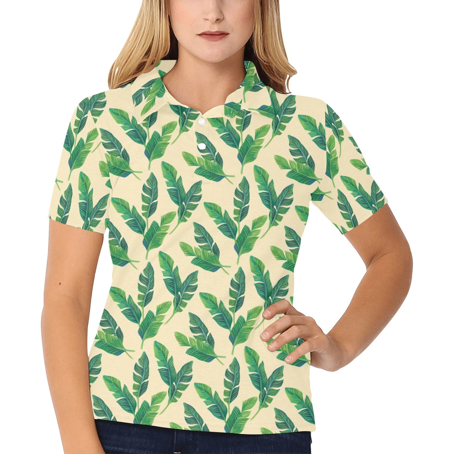 Banana Leaf Pattern Print Design 01 Women's Polo Shirt