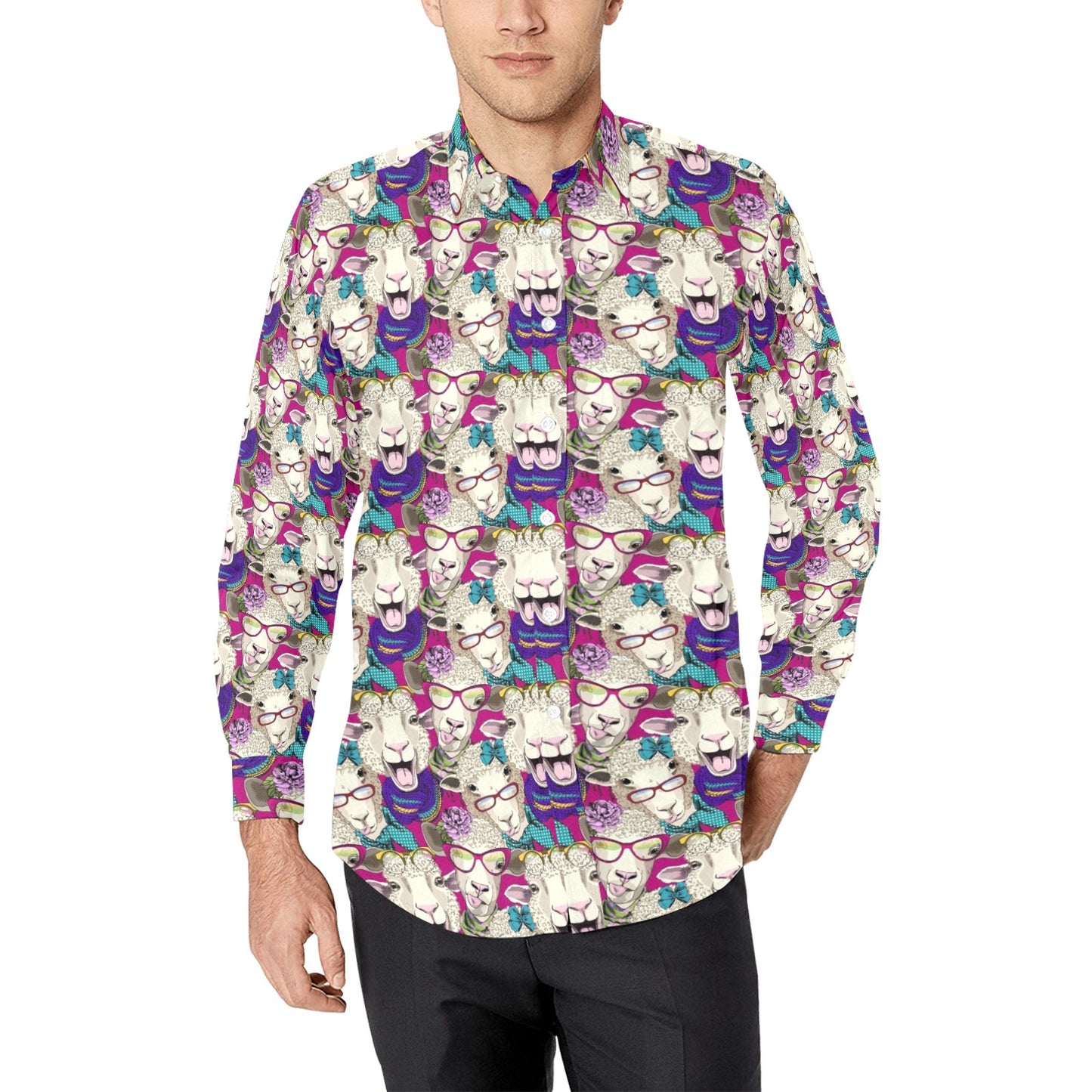 Sheep Print Design LKS403 Men's Long Sleeve Dress Shirt