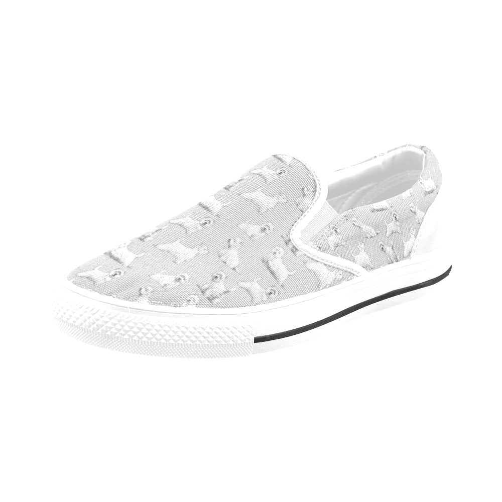 Scottish Terriers Print Design LKS3011 White Slip Ons Canvas Women's Shoes