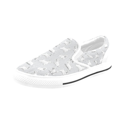 Scottish Terriers Print Design LKS3011 White Slip Ons Canvas Women's Shoes