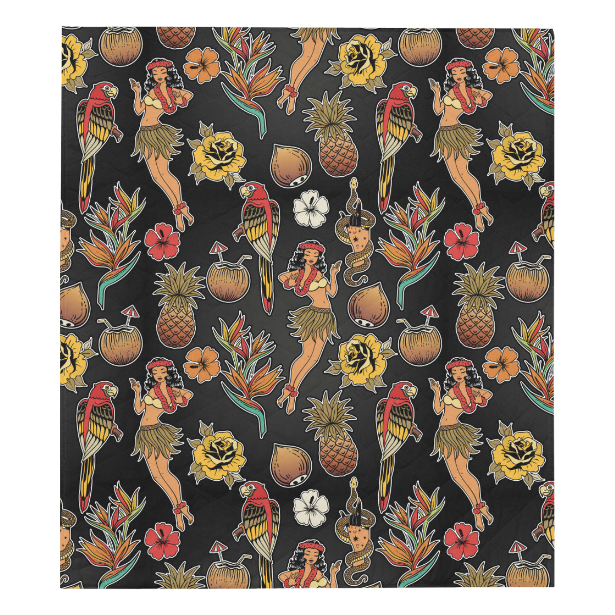 Hula Dancers Hawaiian Style Pattern Print Design 0 Premium Quilt