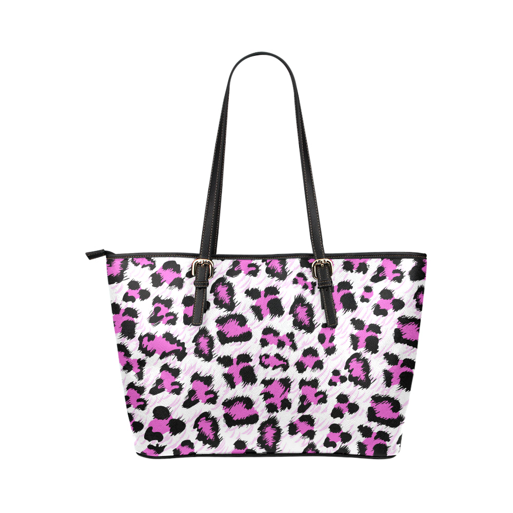 Leopard Pink Skin Print Leather Tote Bag