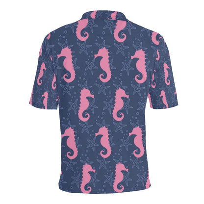 SeaHorse Pink Pattern Print Design 02 Men Polo Shirt