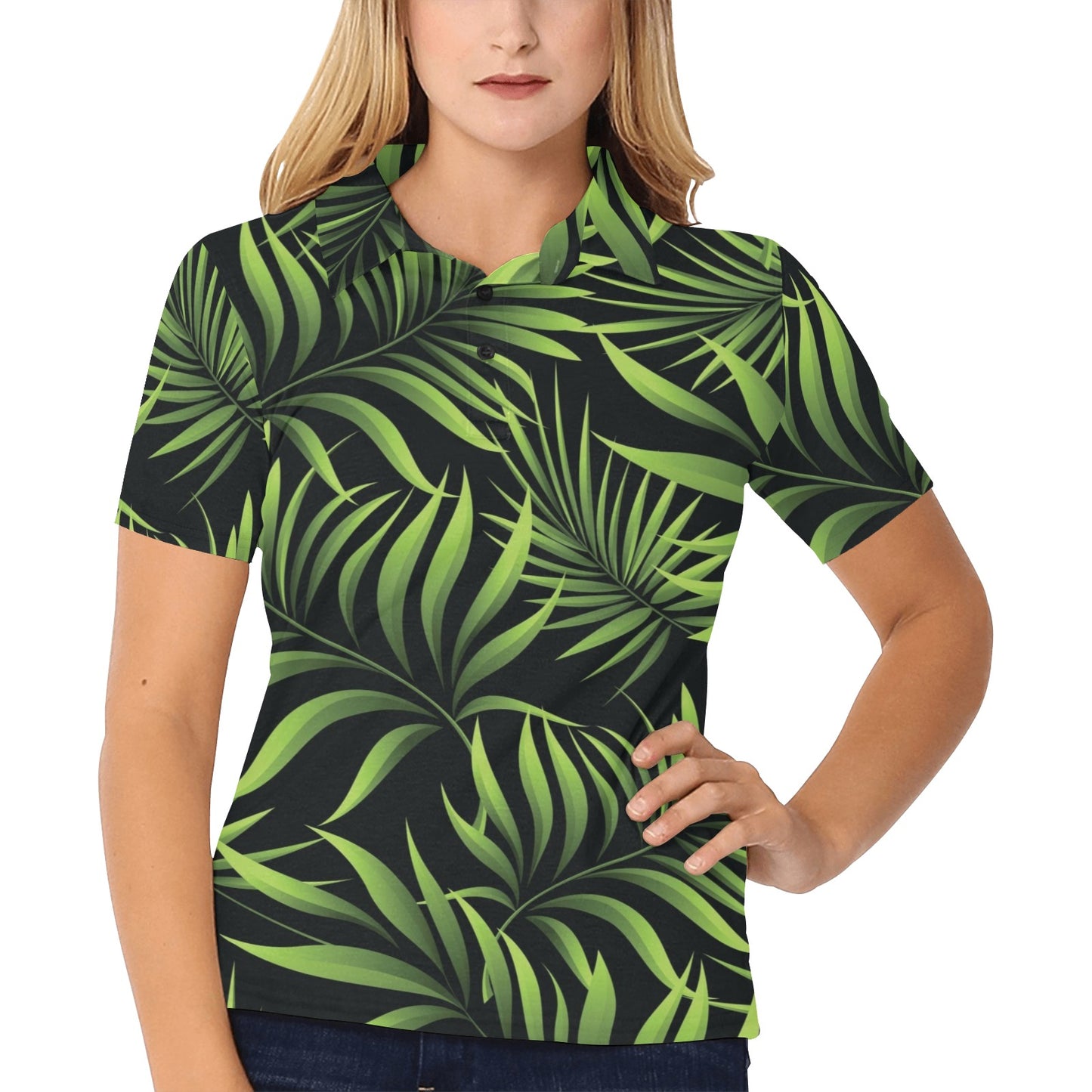 Palm Leaves Pattern Print Design PL07 Women's Polo Shirt