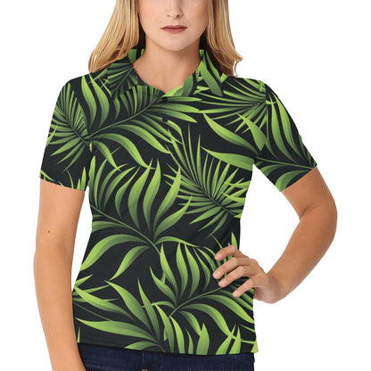 Palm Leaves Pattern Print Design PL07 Women's Polo Shirt