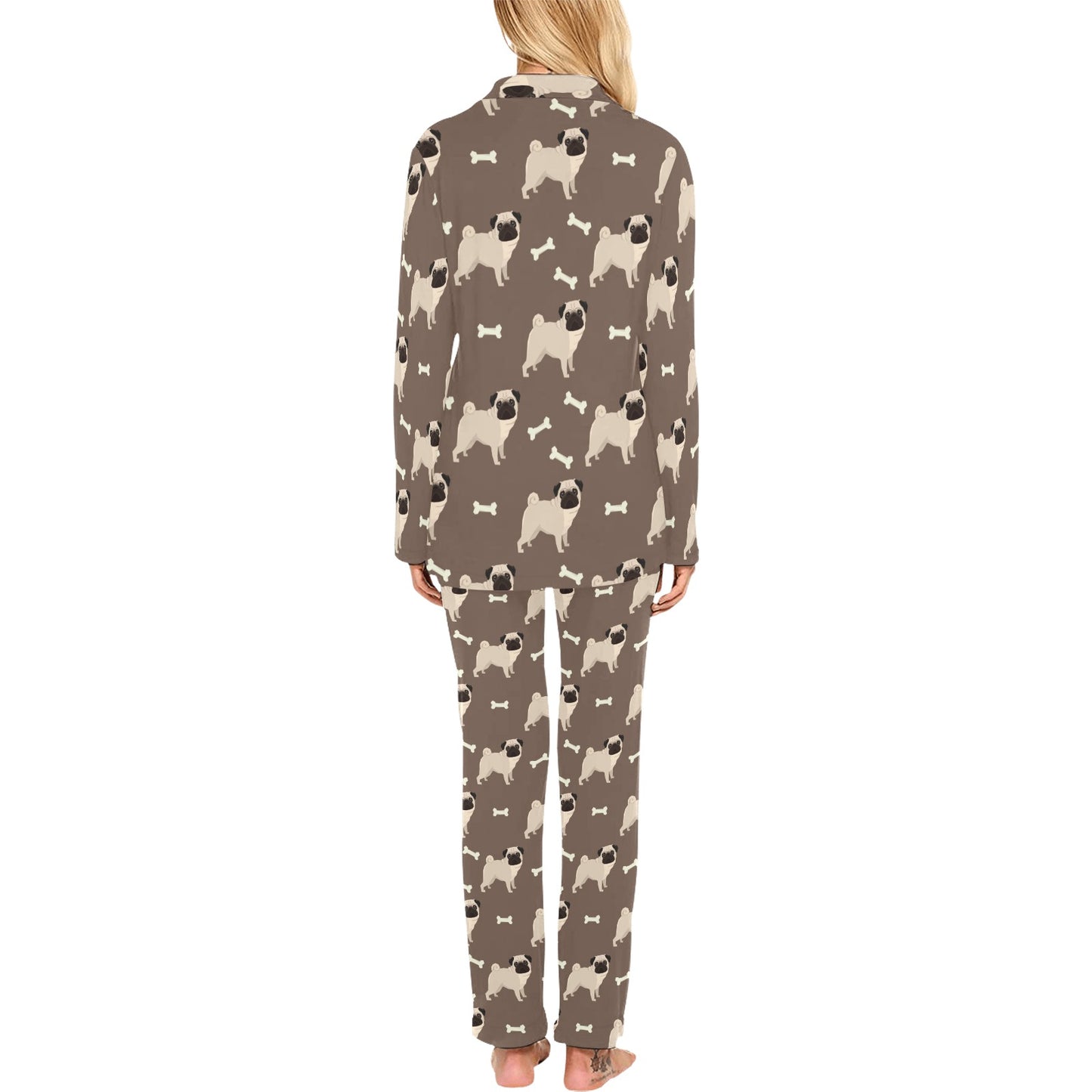 Pug Pattern Print Design A02 Women's Long Pajama Set