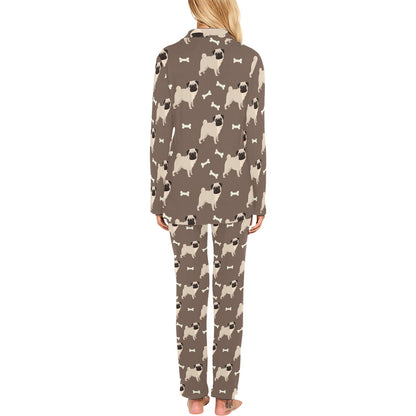 Pug Pattern Print Design A02 Women's Long Pajama Set