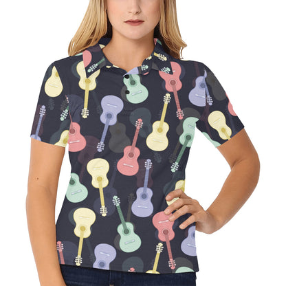 Acoustic Guitar Print Design LKS401 Women's Polo Shirt