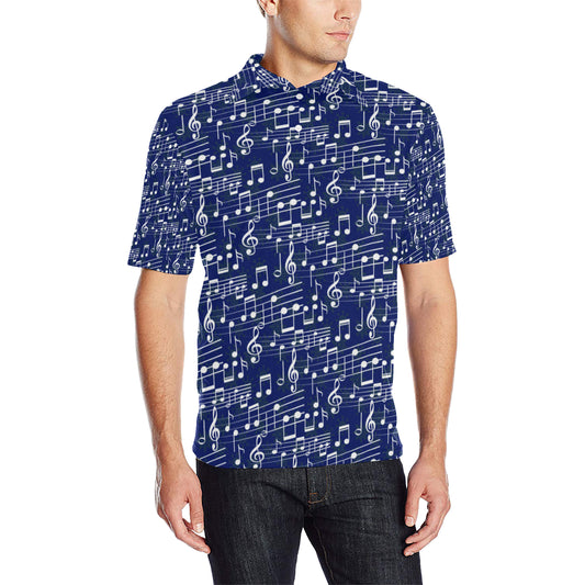 Music Note Blue Themed Print Men Polo Shirt