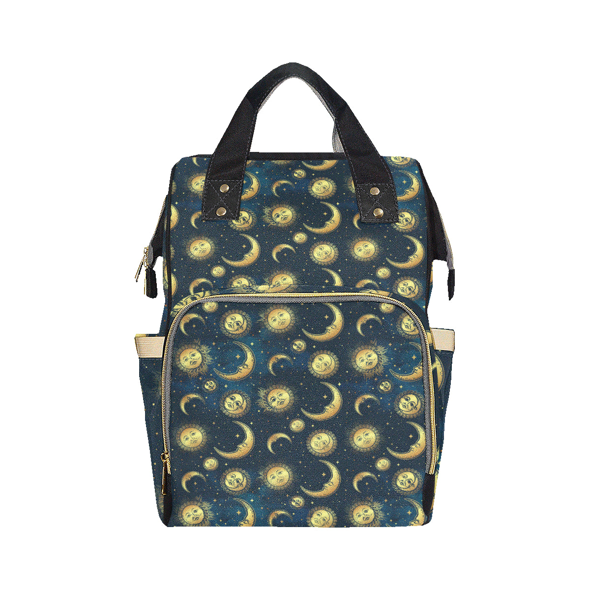Gold Sun Moon Face Diaper Bag Backpack