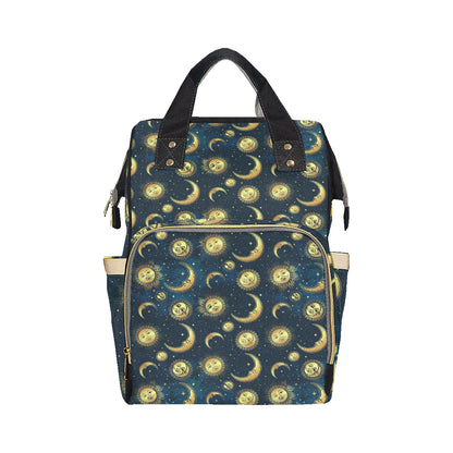 Gold Sun Moon Face Diaper Bag Backpack