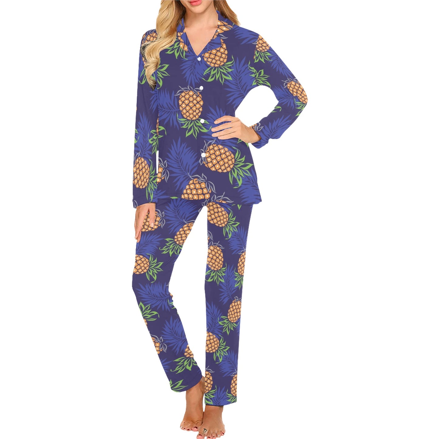 Pineapple Pattern Print Design PP02 Women's Long Pajama Set