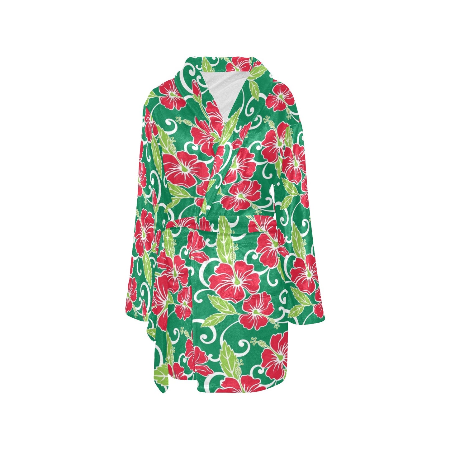 Red Hibiscus Pattern Print Design HB019 Women's Fleece Robe