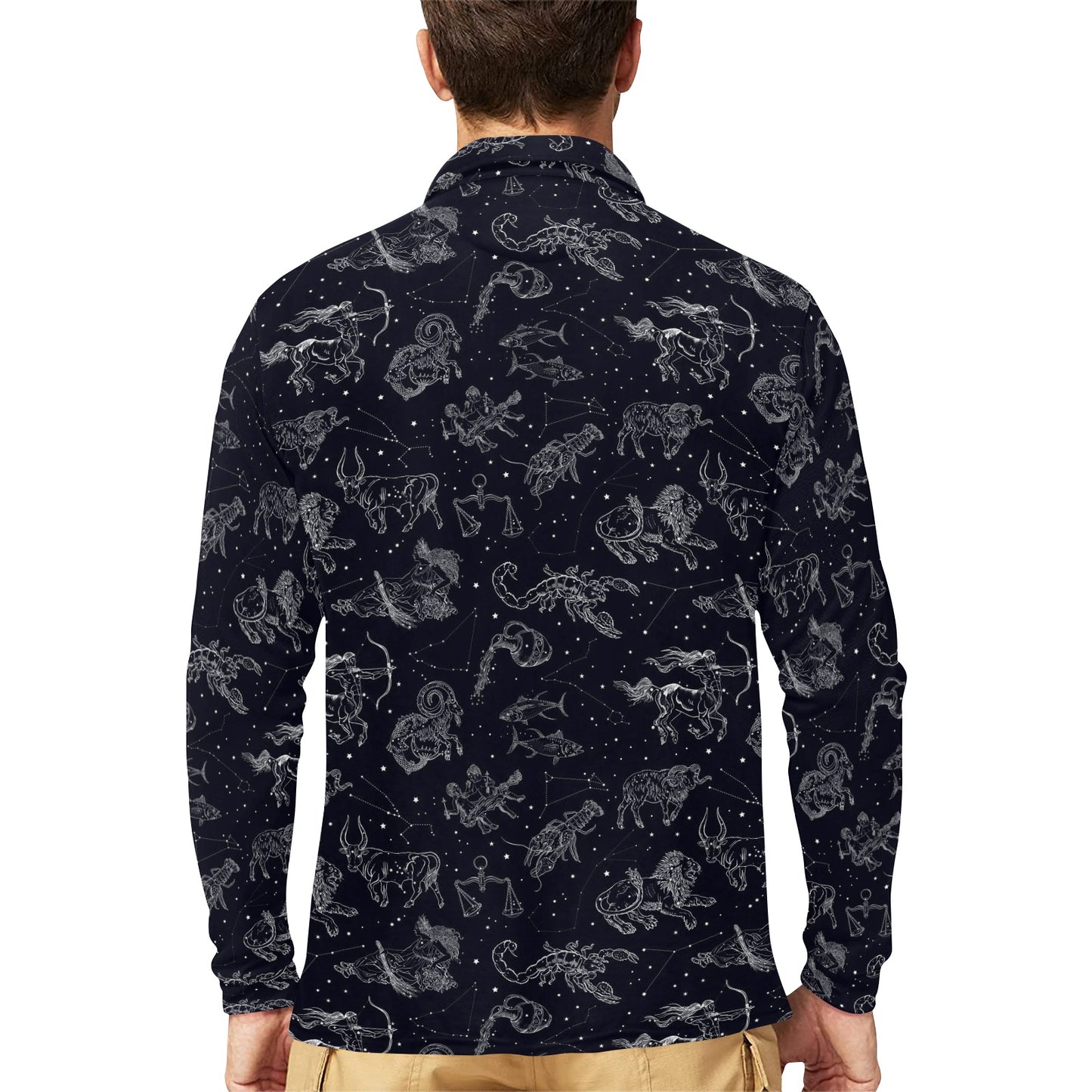 Zodiac Print Design LKS304 Long Sleeve Polo Shirt For Men's