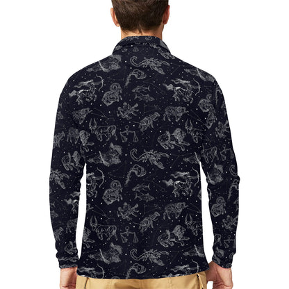 Zodiac Print Design LKS304 Long Sleeve Polo Shirt For Men's