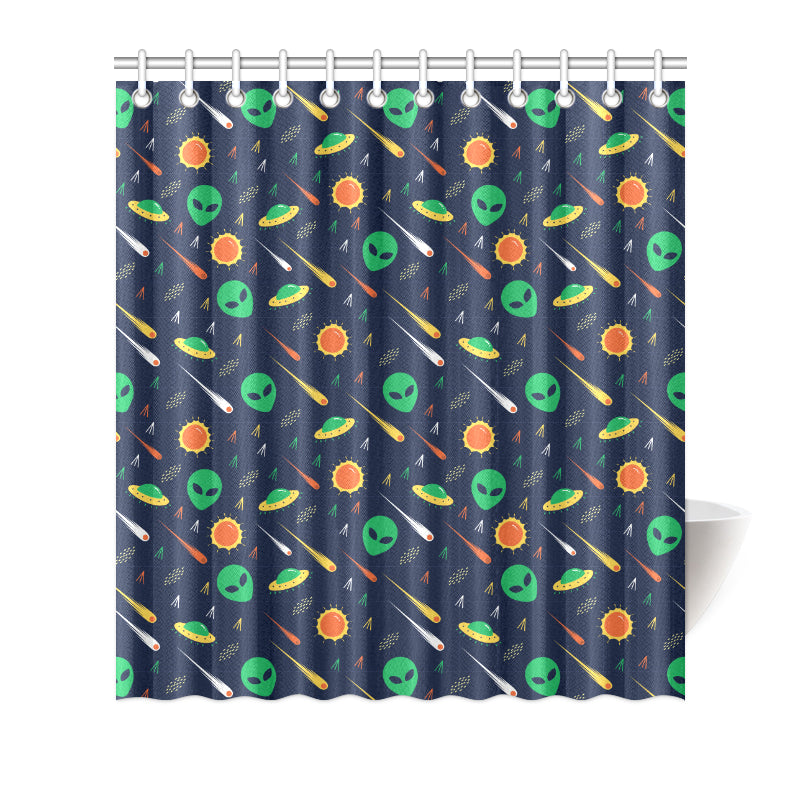 Alien UFO Pattern Print Design 05 Shower Curtain