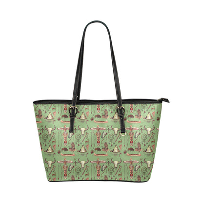 Native Indian Themed Design Print Leather Tote Bag