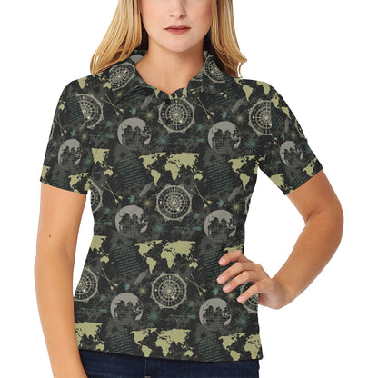 World Map Print Design LKS303 Women's Polo Shirt