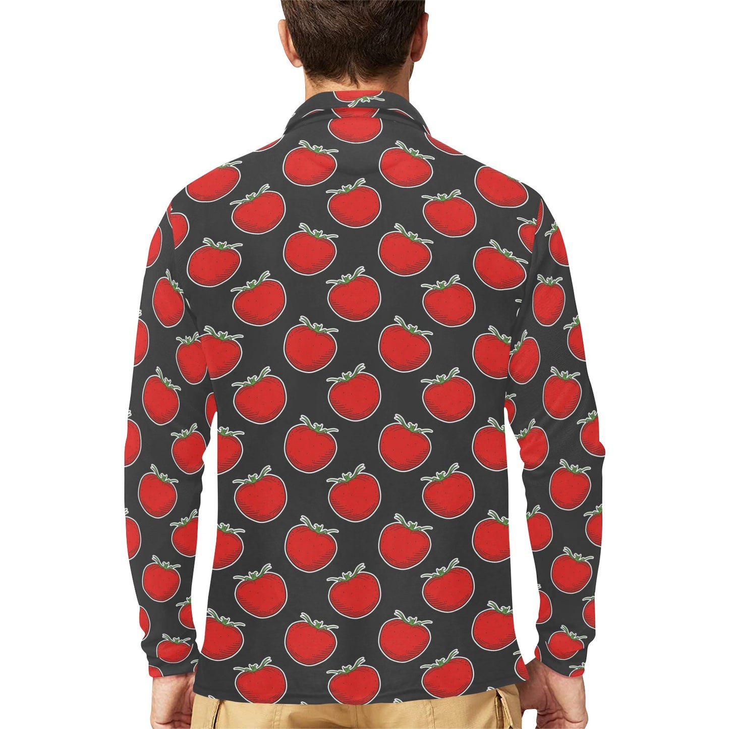 Tomato Print Design LKS306 Long Sleeve Polo Shirt For Men's
