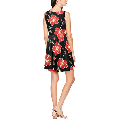 Red Hibiscus Pattern Print Design HB021 Sleeveless Dress