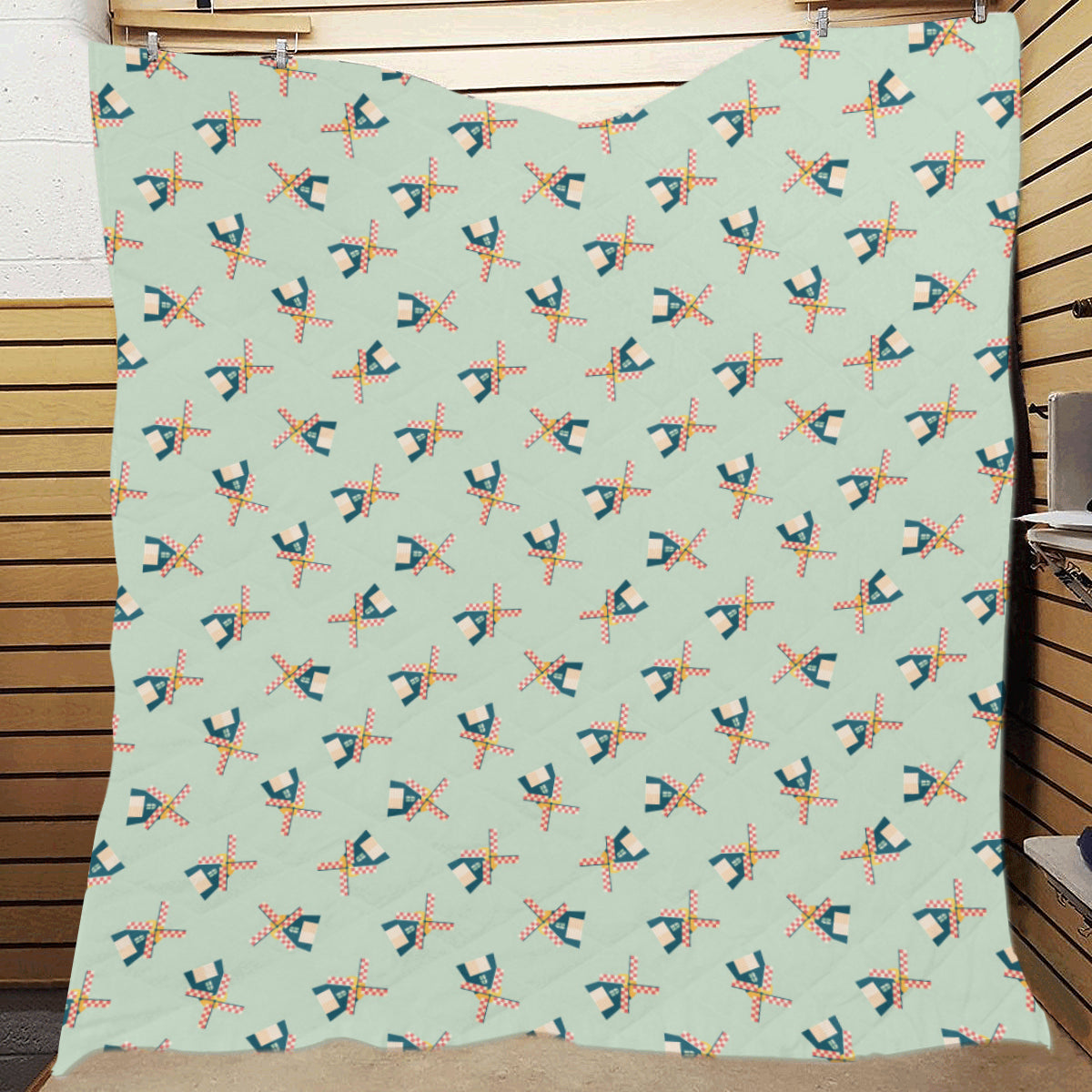 Windmill Pattern Print Design 02 Premium Quilt