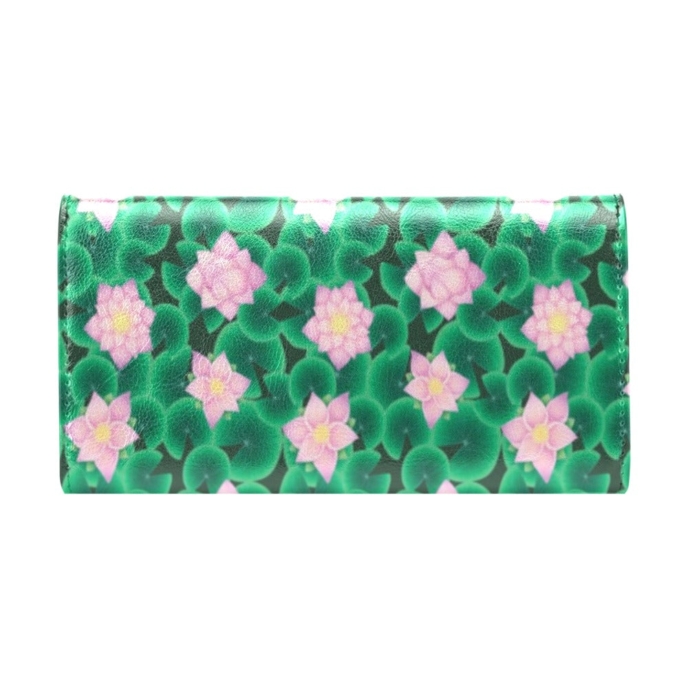 Water Lily Print Design LKS303 Women's Trifold Wallet