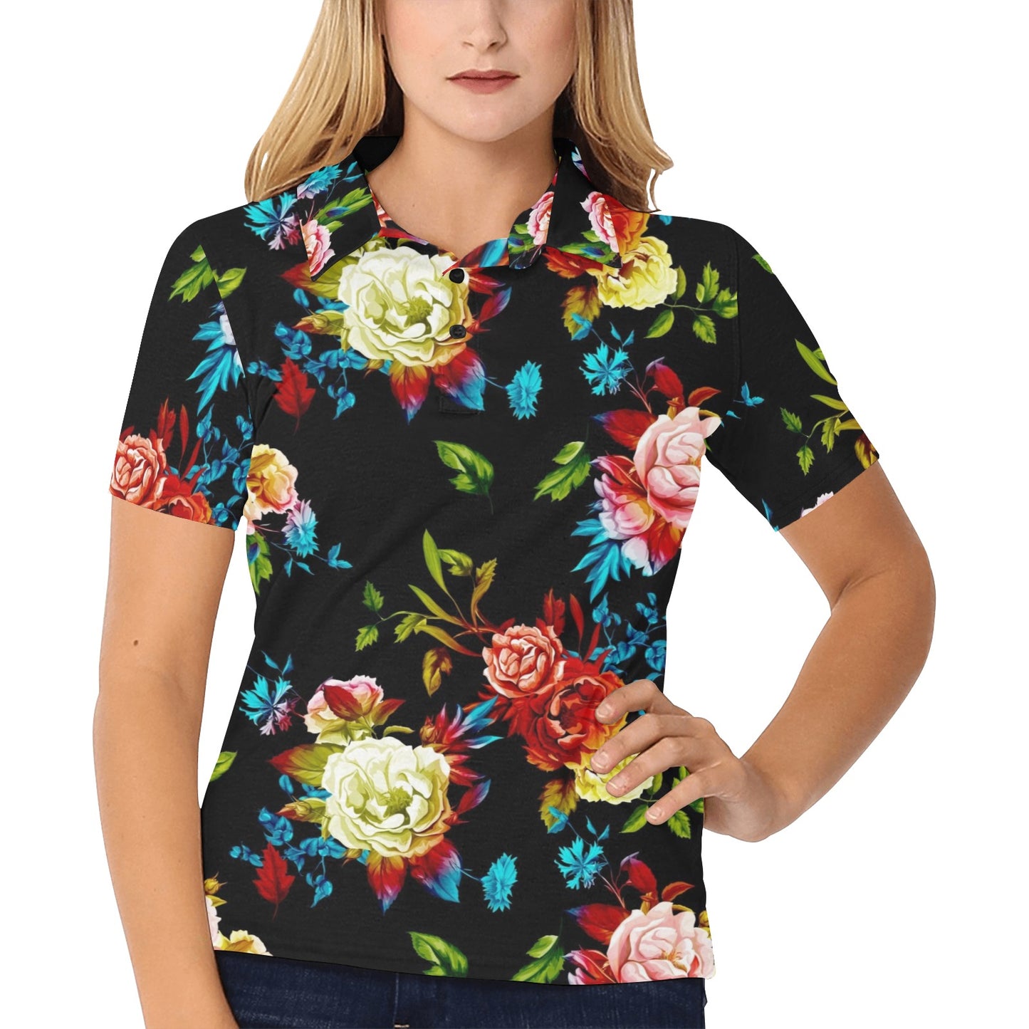 Peony Pattern Print Design PE07 Women's Polo Shirt