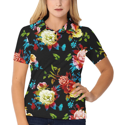Peony Pattern Print Design PE07 Women's Polo Shirt