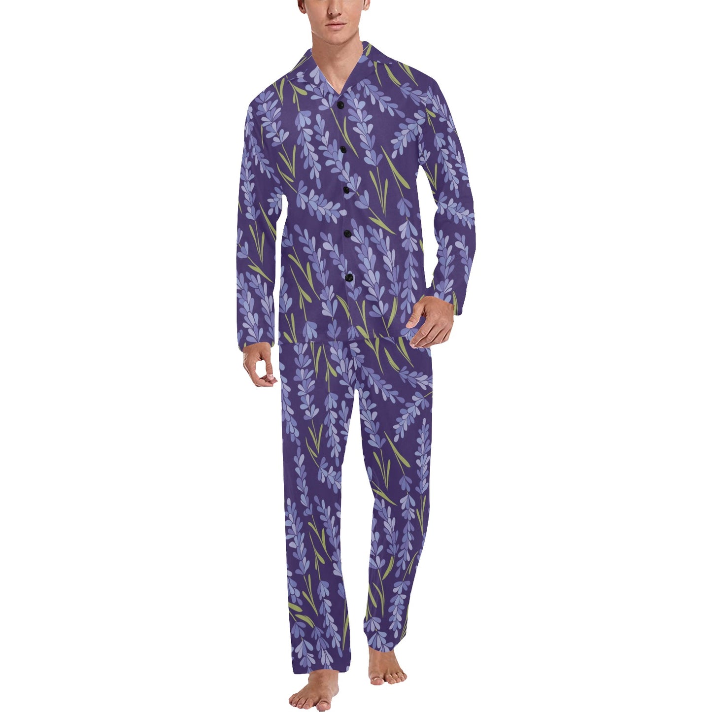Lavender Pattern Print Design 03 Men's Long Pajama Set