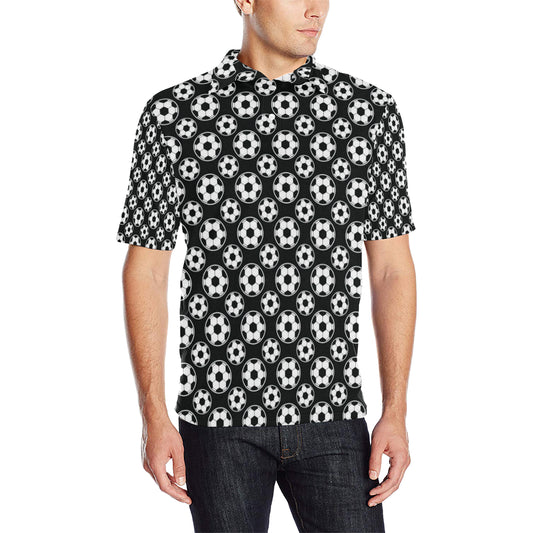 Soccer Ball Black Print Pattern Men Polo Shirt