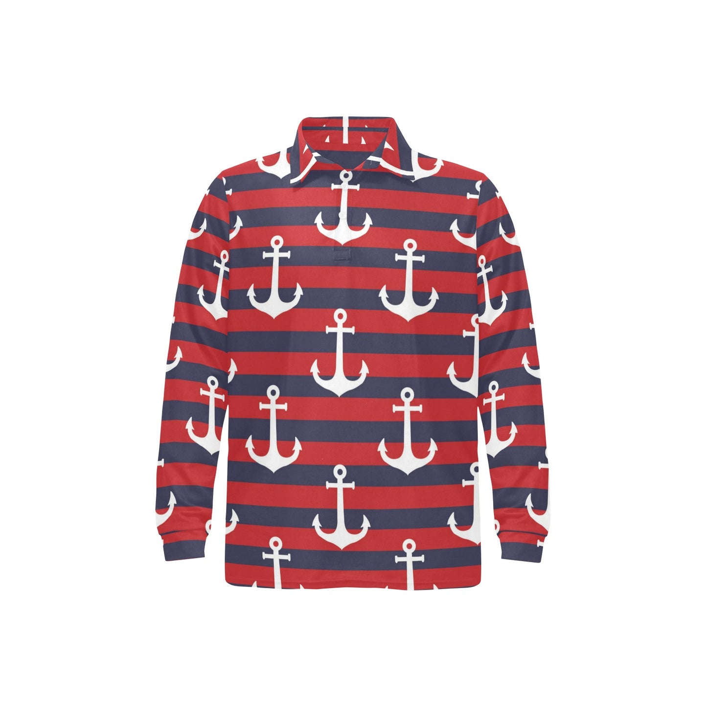 Nautical Pattern Print Design A05 Long Sleeve Polo Shirt For Men's