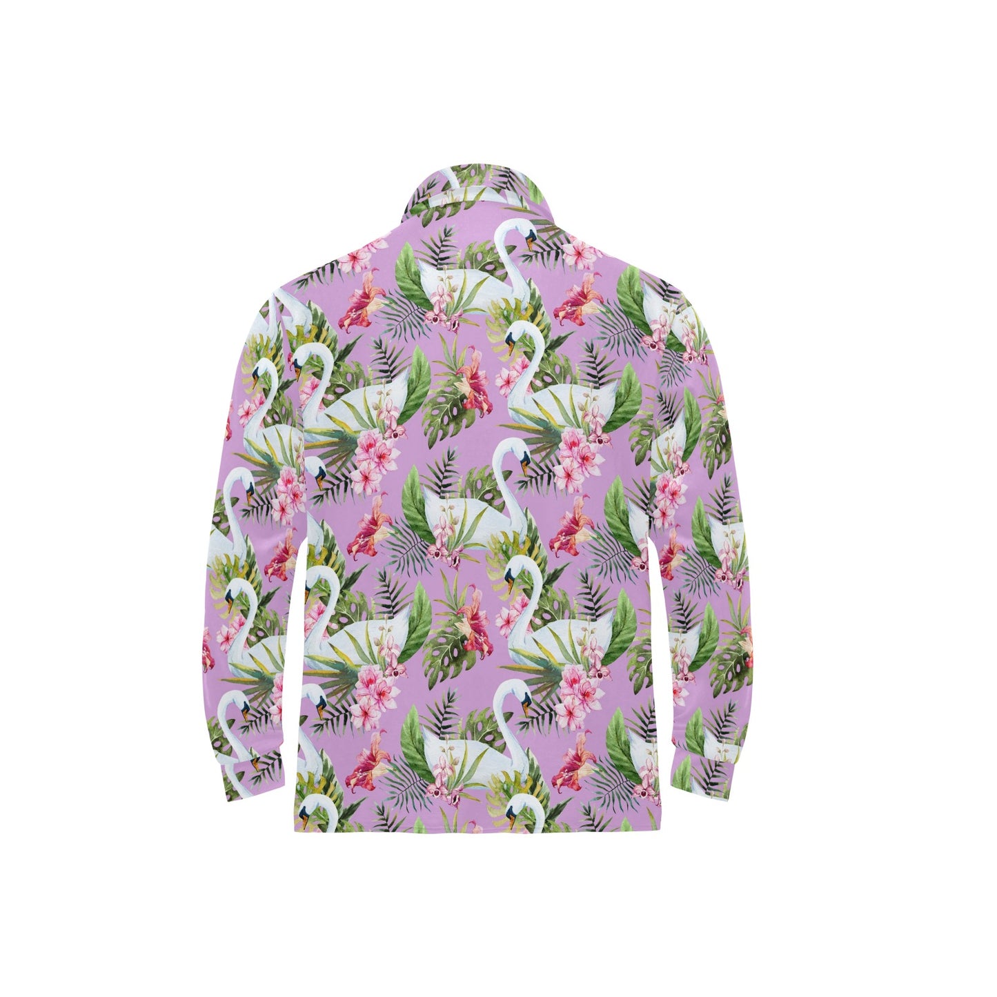 Swan with Flower Pattern Print Design 01 Long Sleeve Polo Shirt For Men's