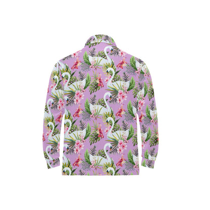 Swan with Flower Pattern Print Design 01 Long Sleeve Polo Shirt For Men's