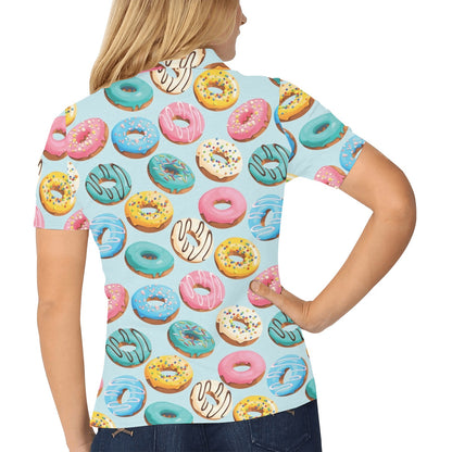 Donut Pattern Print Design DN05 Women's Polo Shirt