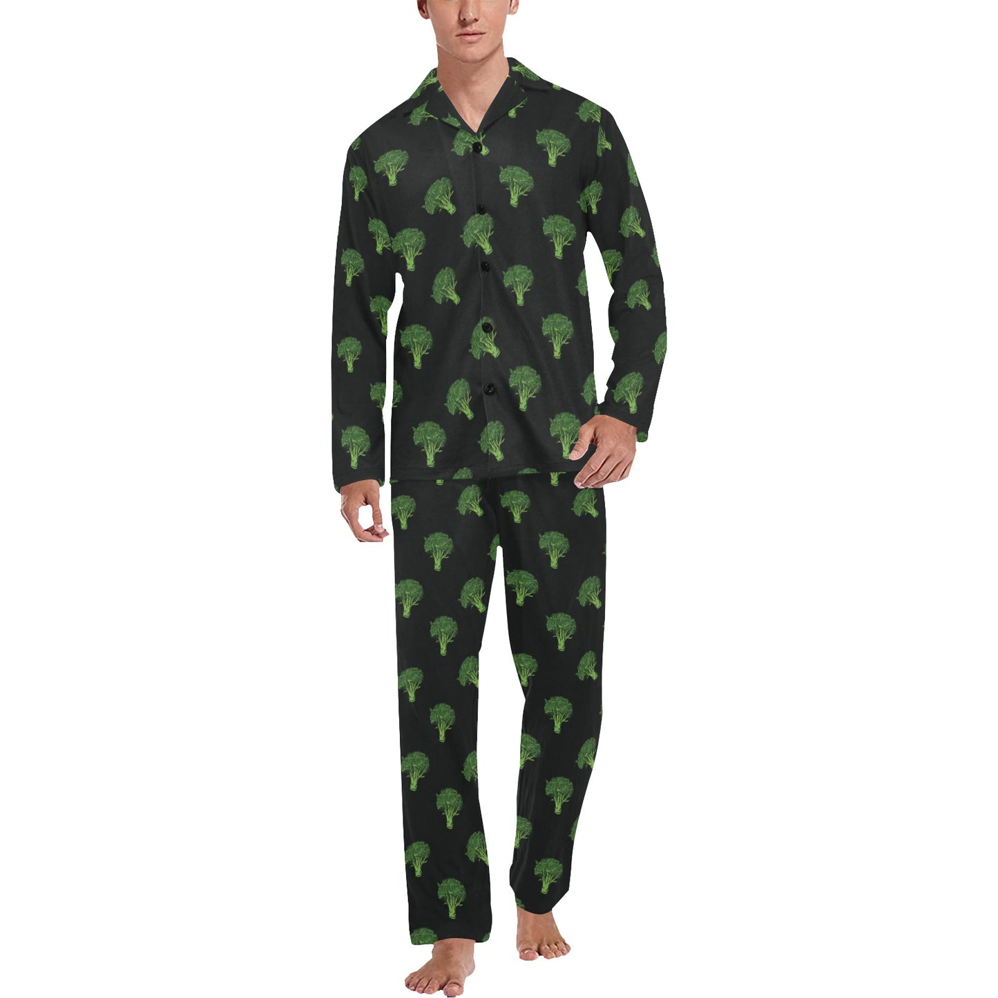Broccoli Pattern Print Design 04 Men's Long Pajama Set