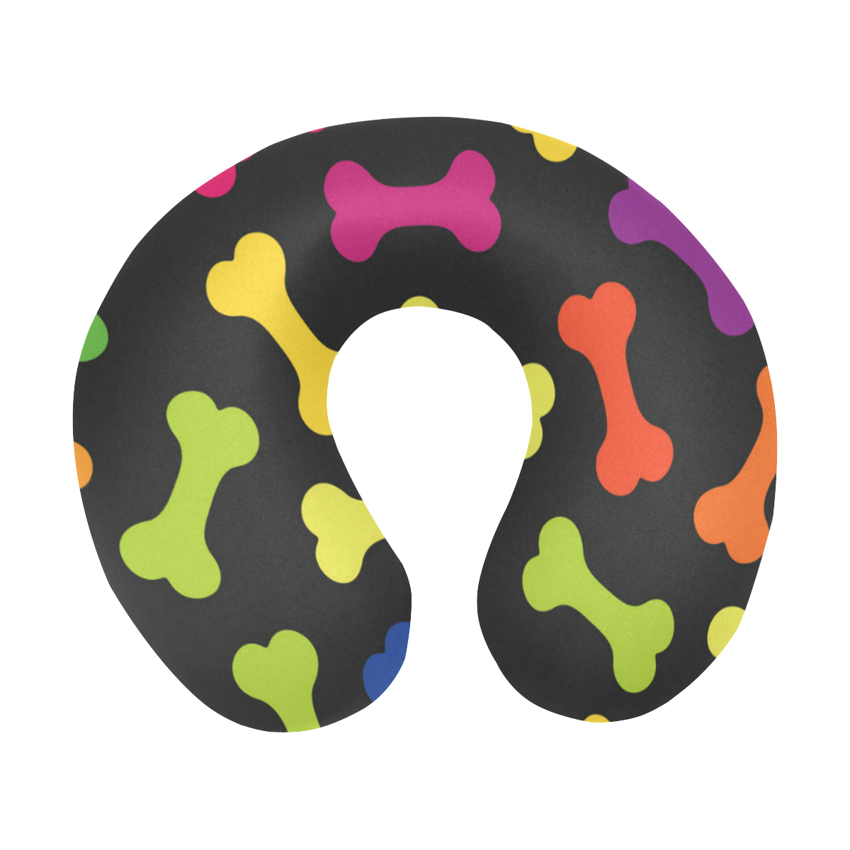 Dog Bone Neon Color Pattern Print Design 02 U-Shaped Travel Neck Pillow