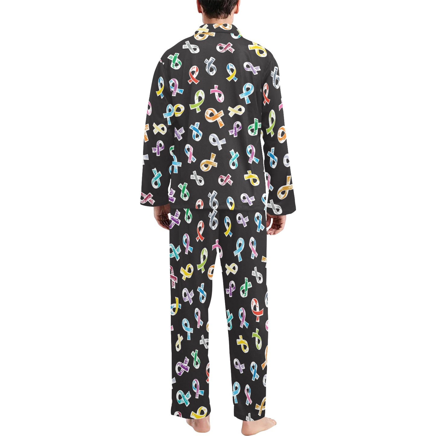 Cancer Awareness Pattern Print Design 02 Men's Long Pajama Set