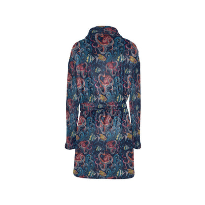 Octopus Deep Sea Print Themed Women's Fleece Robe