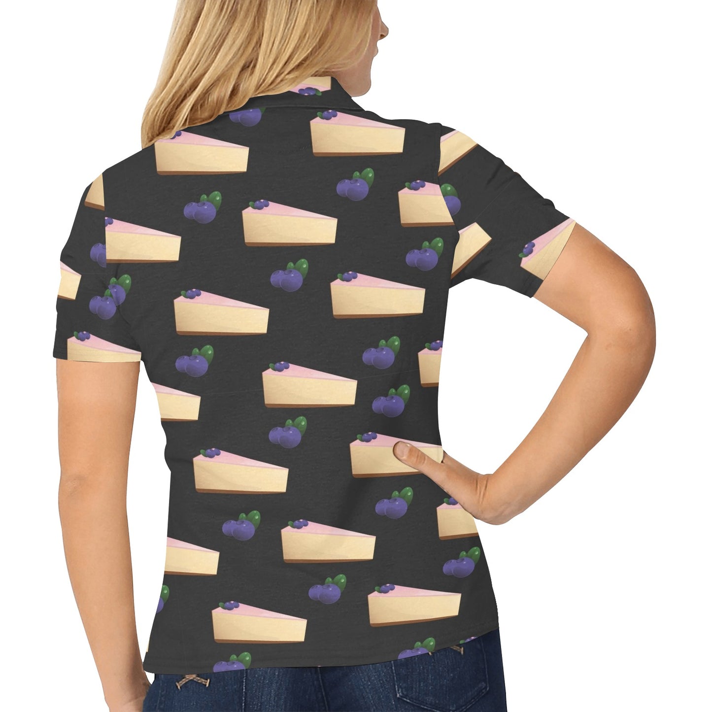 Cheesecake blueberry Pattern Print Design CK01 Women's Polo Shirt