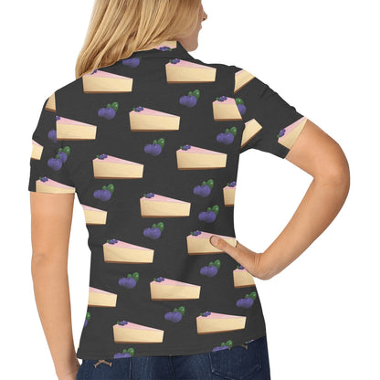 Cheesecake blueberry Pattern Print Design CK01 Women's Polo Shirt