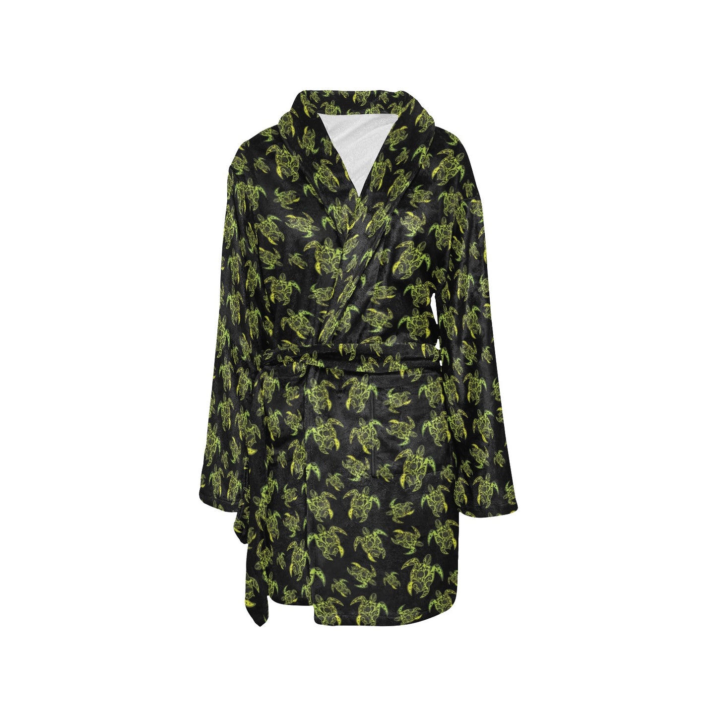 Green Tribal Turtle Polynesian Themed Women's Fleece Robe