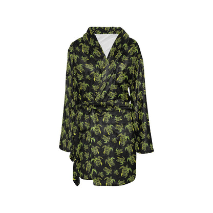 Green Tribal Turtle Polynesian Themed Women's Fleece Robe