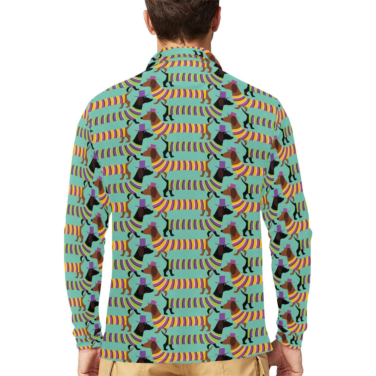 Dachshund Pattern Print Design 05 Long Sleeve Polo Shirt For Men's
